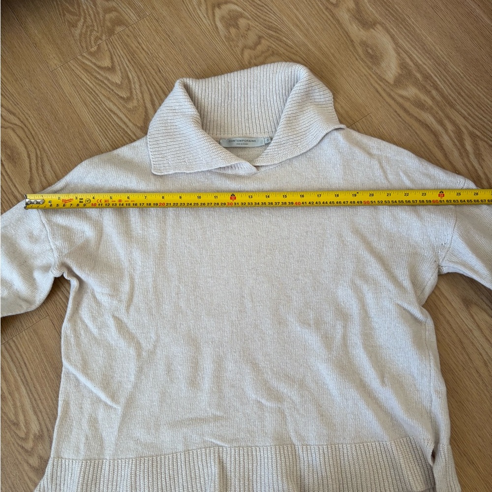 Contemporaine Simons Women's Cream Sweater Knit Wool Blend Colar Large Sleeves - Picture 6 of 9